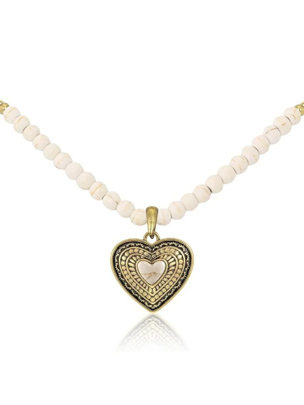 Women's White 1 Western Gold Plated Wrangler Heart Turquoise Pendant Necklace